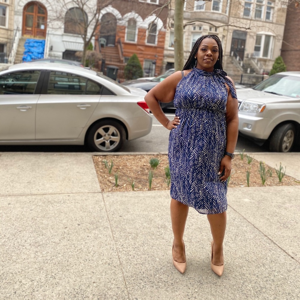 Navy and White Tieneck Dress